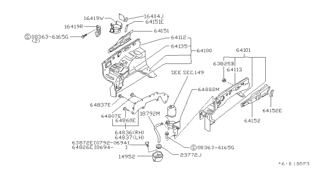 1994 Nissan Pathfinder Cover Splash HOODL Diagram for 64837-60G00