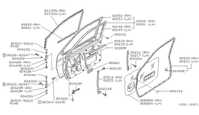 1995 Nissan Pathfinder Front Door Panel & Fitting Diagram