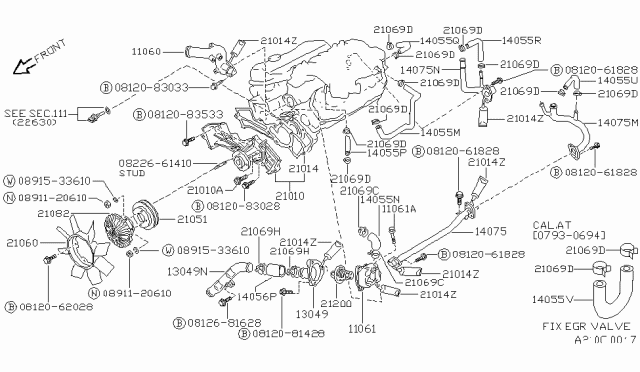 1993 Nissan Pathfinder Hose-Water Diagram for 14056-75P10