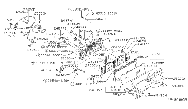 1993 Nissan Pathfinder Speedometer Assembly Diagram for 24820-70P06