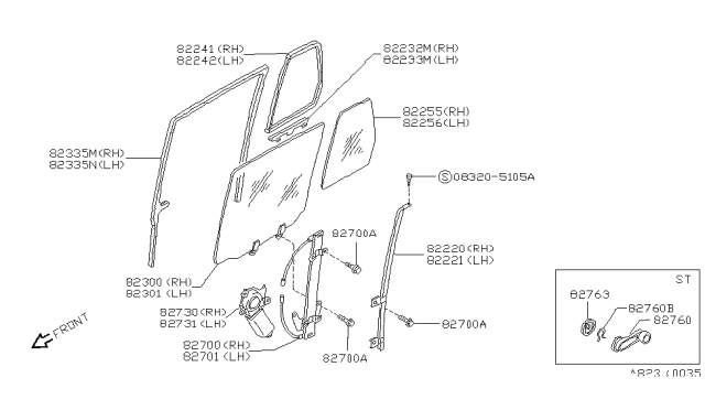 1993 Nissan Pathfinder Regulator Assy-Door Window,Rh Diagram for 82720-83G15