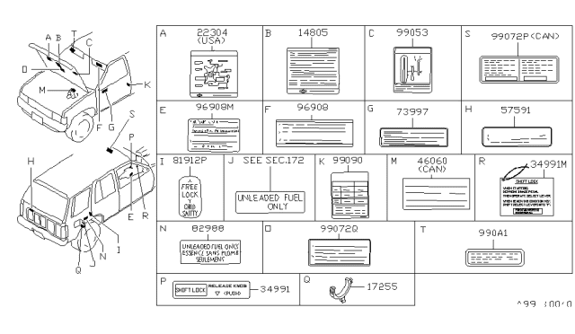 1993 Nissan Pathfinder Sticker-Emission Control Diagram for 14805-85P05