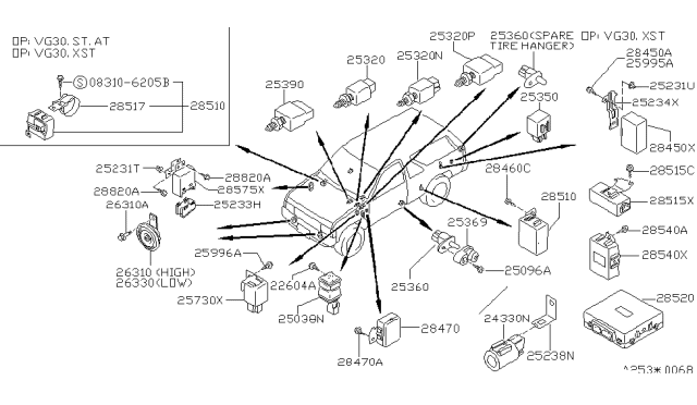 1992 Nissan Pathfinder Switch-Assembly Door Diagram for 25360-41L00