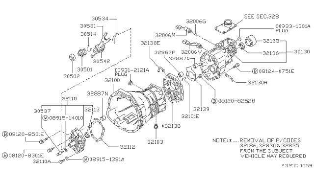 1987 Nissan Pathfinder Transmission Case & Clutch Release Diagram 1
