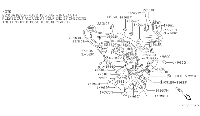 1990 Nissan Pathfinder Hose-Vacuum Control,A Diagram for 14755-88G01