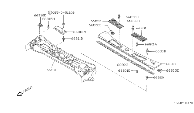 1988 Nissan Pathfinder Rubber Diagram for 66836-01G00