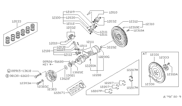 1990 Nissan Pathfinder BUSHG Set Crank Diagram for 12215-02P26