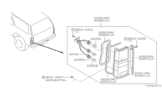 1994 Nissan Pathfinder Bulb Socket Assembly, W/Harness Diagram for 26551-41G00