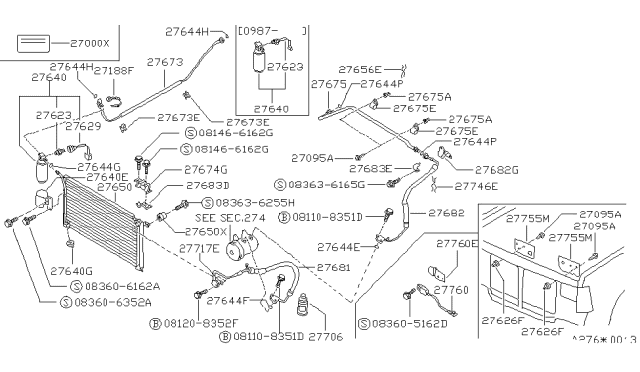 1992 Nissan Pathfinder Condenser,Liquid Tank & Piping Diagram