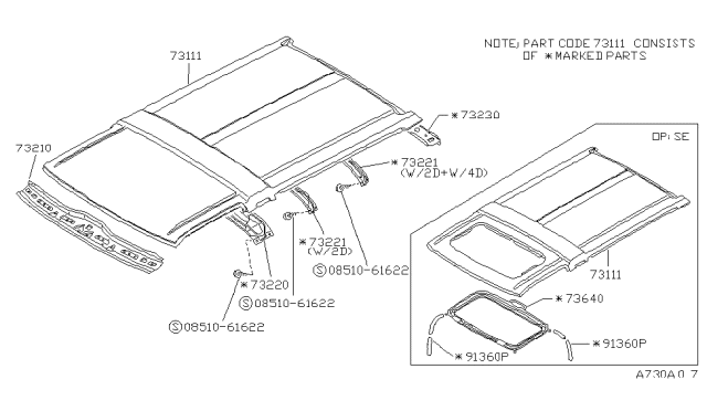 1991 Nissan Pathfinder Roof For SUNROOF Diagram for 73100-41G35