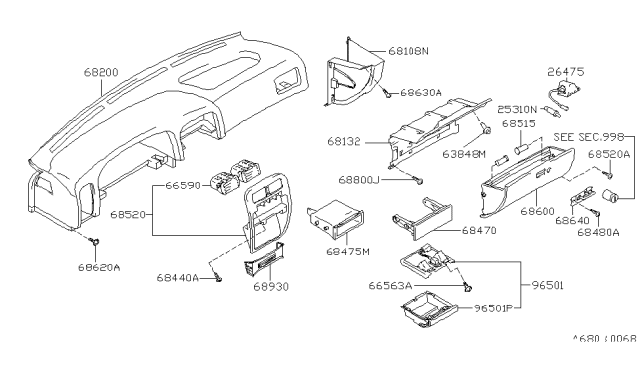 1994 Nissan Pathfinder Panel & Pad Assy-Instrument Diagram for 68200-75P02