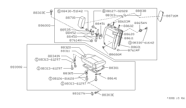 1992 Nissan Pathfinder Trim Rear RH Back W/O Head Rest Holes Diagram for 88620-42G05