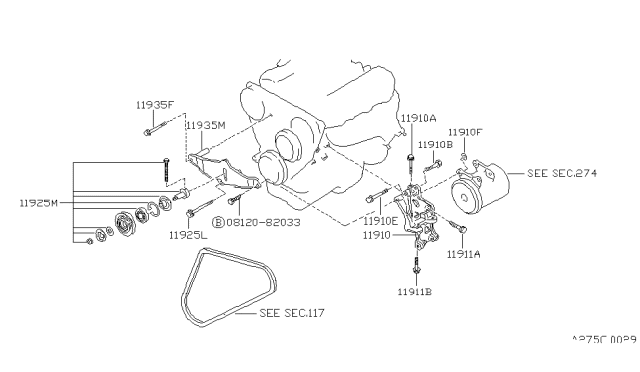 1992 Nissan Pathfinder Compressor Mounting & Fitting Diagram 1