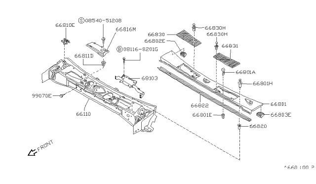 1994 Nissan Pathfinder Cowl Top & Fitting Diagram