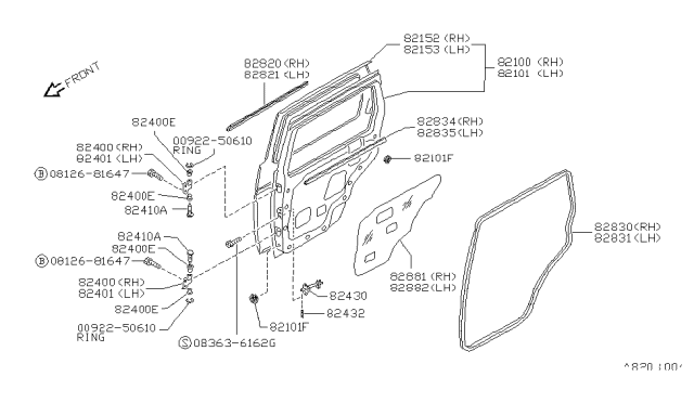 1992 Nissan Pathfinder Rear Door Panel & Fitting Diagram 1