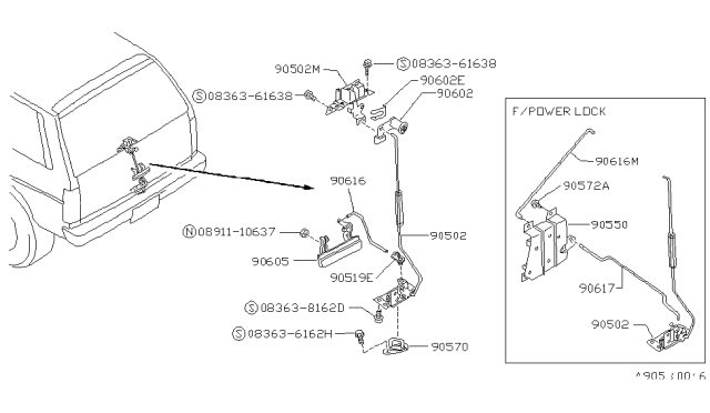 1993 Nissan Pathfinder Back Door Lock & Handle Diagram 2