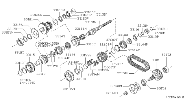 1995 Nissan Pathfinder Main Gear Transfer Diagram for 33113-73P00