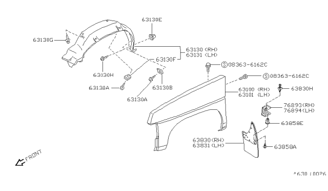 1992 Nissan Pathfinder Front Fender & Fitting Diagram 2