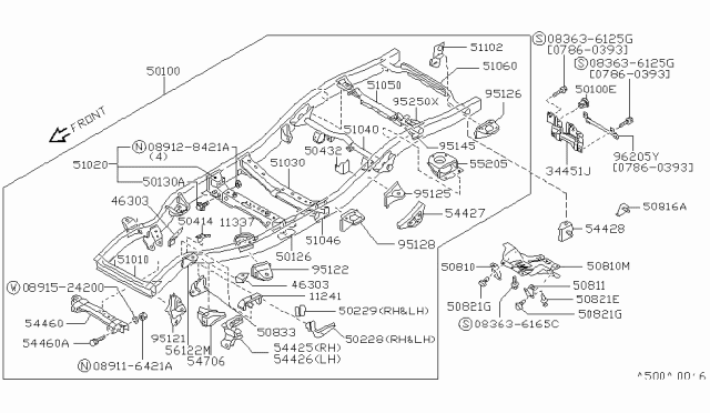 1988 Nissan Pathfinder GUSSET-Cross Member LH Diagram for 51053-41G00