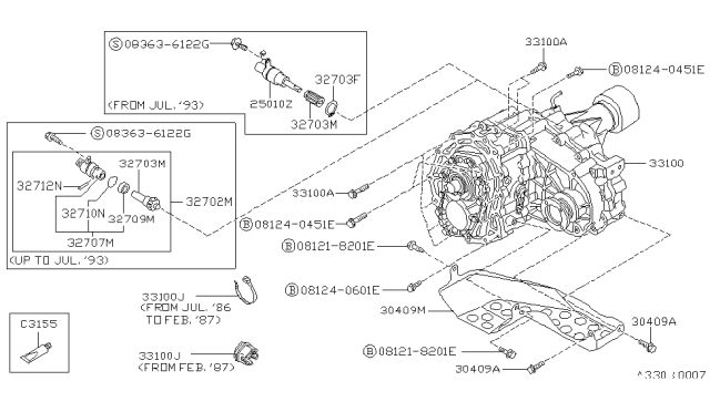 1995 Nissan Pathfinder Transfer Assy Diagram for 33100-74P11