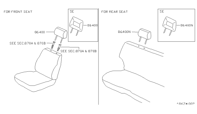 1992 Nissan Pathfinder Head Rest Assembly-Front Seat Diagram for 86400-78G66