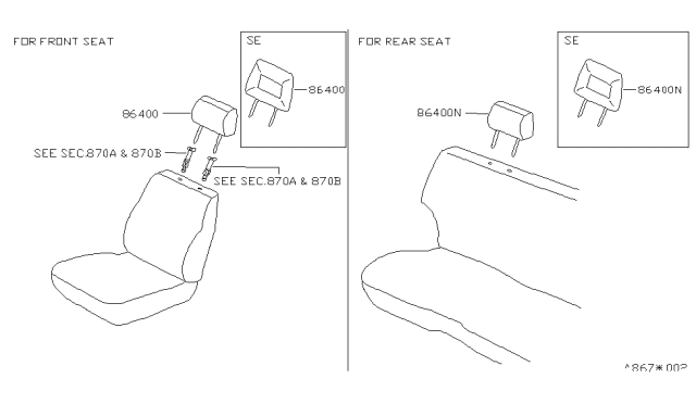 1994 Nissan Pathfinder HEADREST Assembly-Rear Seat L/R Blue Diagram for 86400-85P61