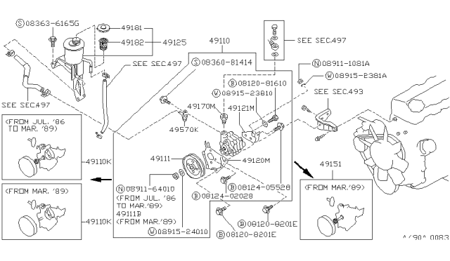 1989 Nissan Pathfinder Pump Power Steering Diagram for 49110-01G10