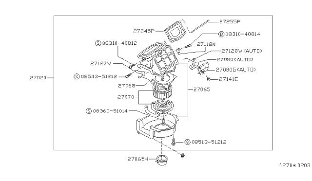 1989 Nissan Pathfinder Blower Assembly Front Diagram for 27200-01G02