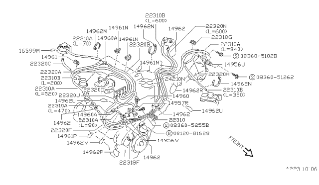 1987 Nissan Pathfinder Hose-Vacuum Control Diagram for 22318-12G00