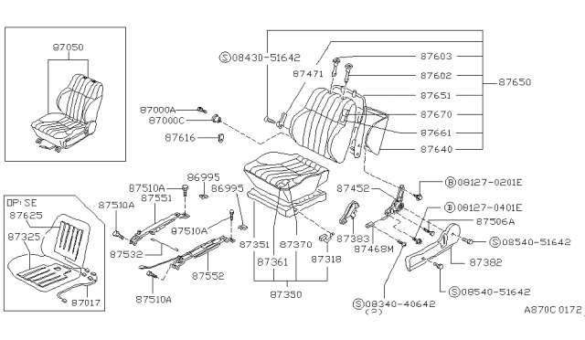 1988 Nissan Pathfinder Seat Assembly-Front LH Gray Diagram for 87050-41G10