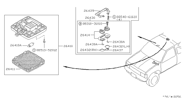 1994 Nissan Pathfinder Body Lamp Body Assembly Diagram for 26434-57G03