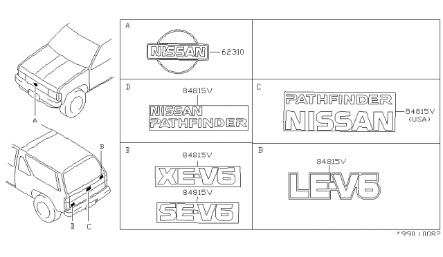 1995 Nissan Pathfinder Emblem & Name Label Diagram