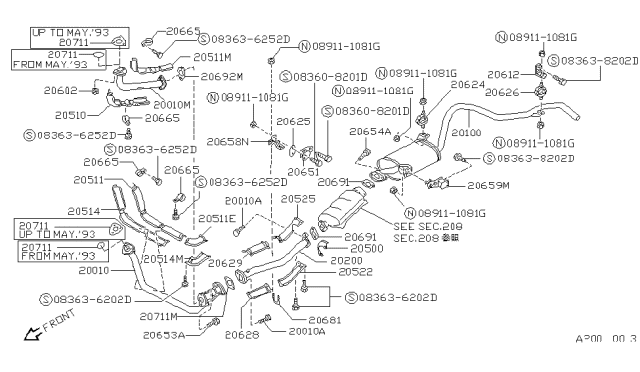 1991 Nissan Pathfinder Exhaust Tube & Muffler Diagram 3