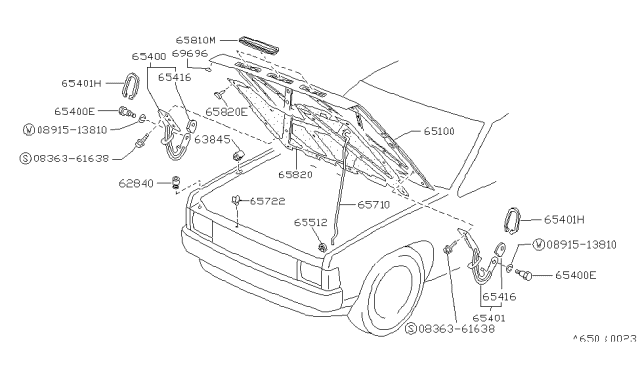 1994 Nissan Pathfinder Hood Diagram for 65100-92G30