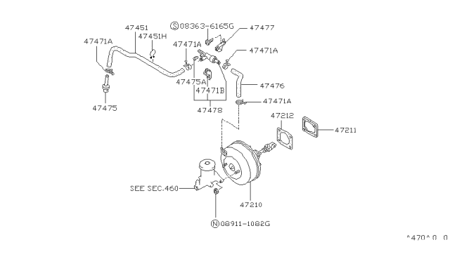 1988 Nissan Pathfinder Booster Assembly Brake Diagram for 47210-42G00