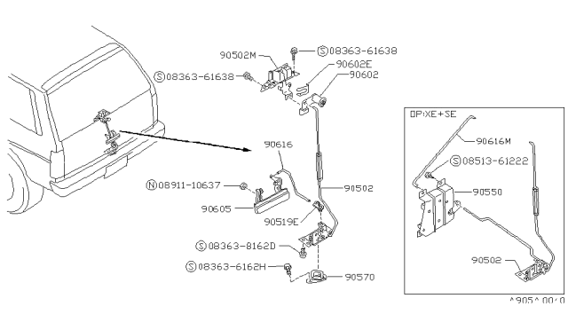 1989 Nissan Pathfinder Lock Assembly Tail Gate Diagram for 90330-41G01