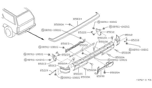 1992 Nissan Pathfinder Stay-Rear Bumper,LH Diagram for 85211-60G00