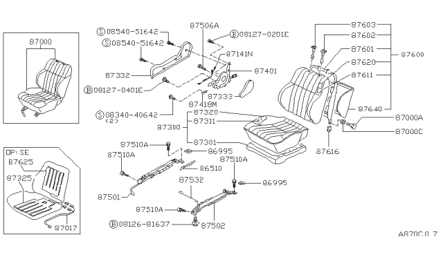 1989 Nissan Pathfinder Back-Seat RH Blue Diagram for 87600-01G61