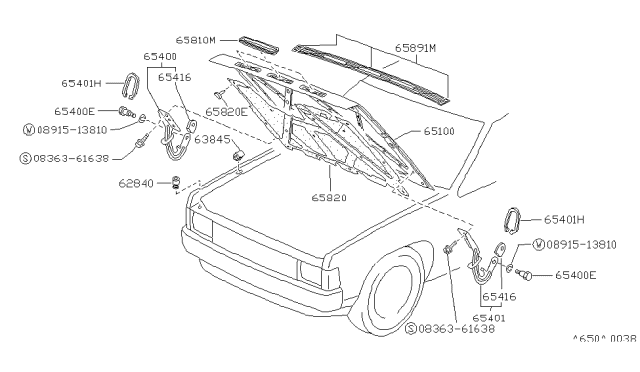 1988 Nissan Pathfinder Grille Hood Top Diagram for 65860-01G15