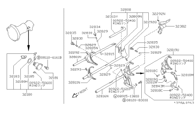 1987 Nissan Pathfinder Rod Fork 3&4 Diagram for 32808-V5013