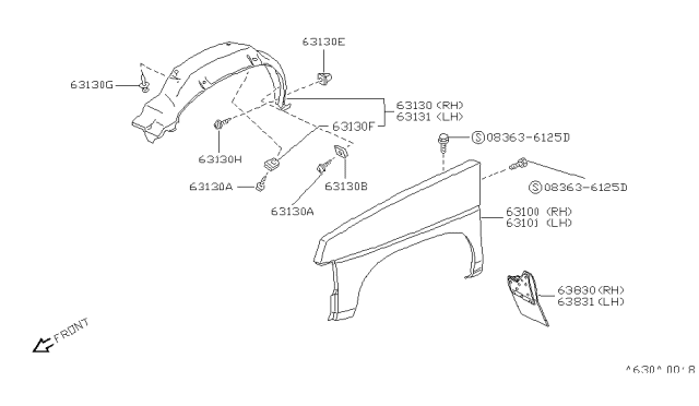 1991 Nissan Pathfinder Front Fender & Fitting Diagram