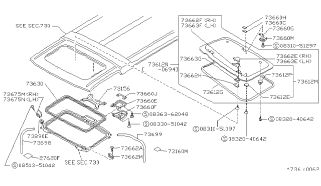 1994 Nissan Pathfinder Glass-SUNROOF Diagram for 73610-0S100