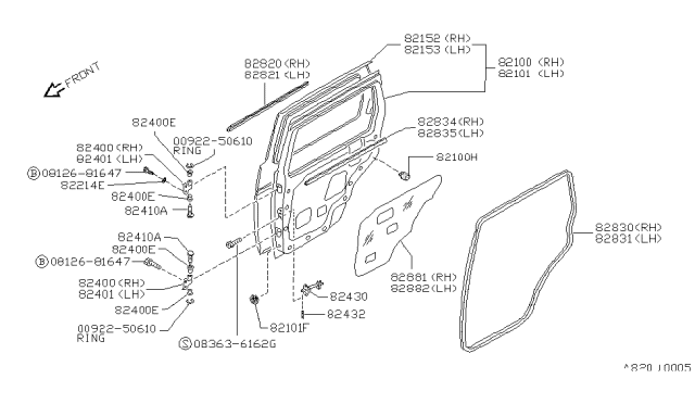 1994 Nissan Pathfinder Rear Door Panel & Fitting Diagram