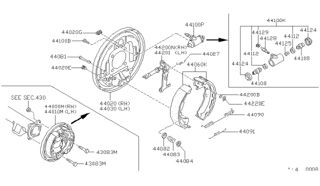 1995 Nissan Pathfinder Brake Assy-Drum,Rear LH Diagram for 44010-08G19