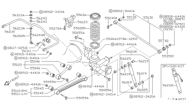 1990 Nissan Pathfinder Bolt Diagram for 55080-41G11