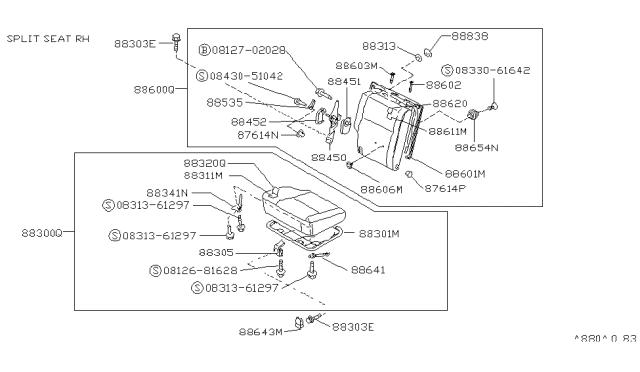 1989 Nissan Pathfinder Trim Assembly-Rear Seat Cushion Diagram for 88320-83G17