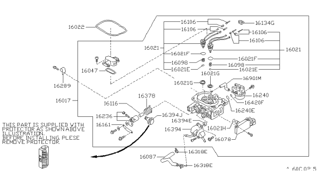 1989 Nissan Pathfinder Adjust Lever Diagram for 16063-41G00