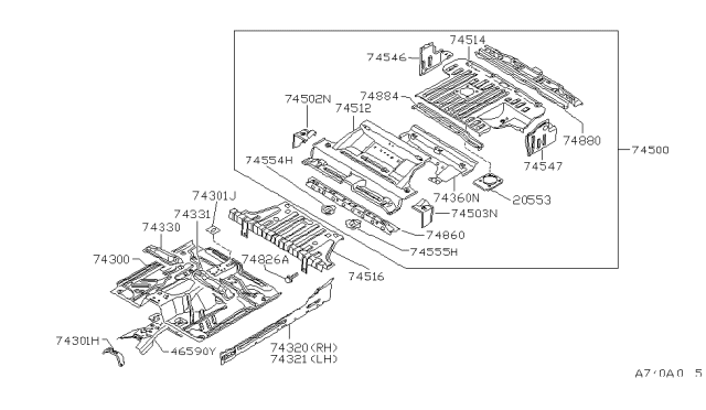 1992 Nissan Pathfinder Floor Front Diagram for 74312-60G30