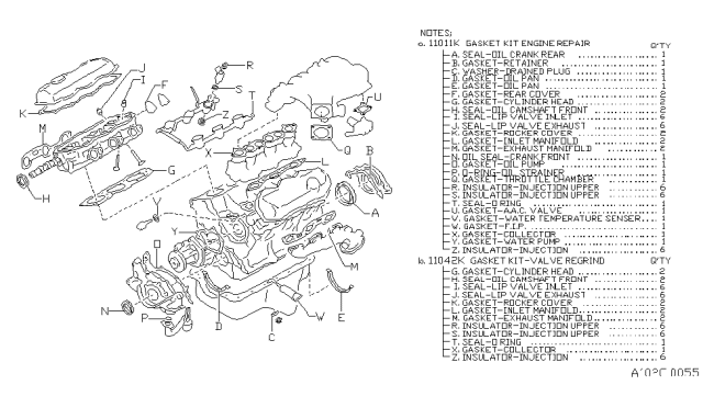 1989 Nissan Pathfinder Gasket Kit-Valve REGRind Diagram for 11042-09N25