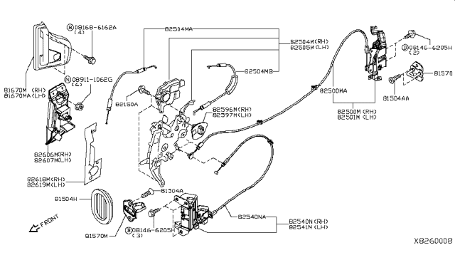 2018 Nissan NV Rear Right (Passenger-Side) Door Lock Actuator Diagram for 82500-9SG0A